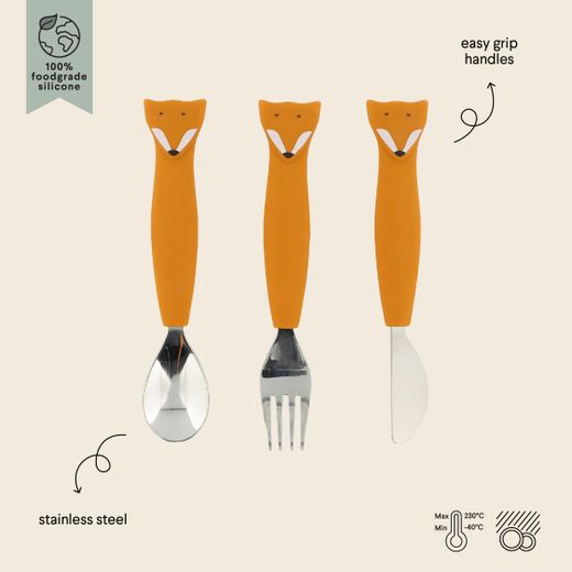 Cubiertos de 3 piezas en silicona - Sr. Zorro