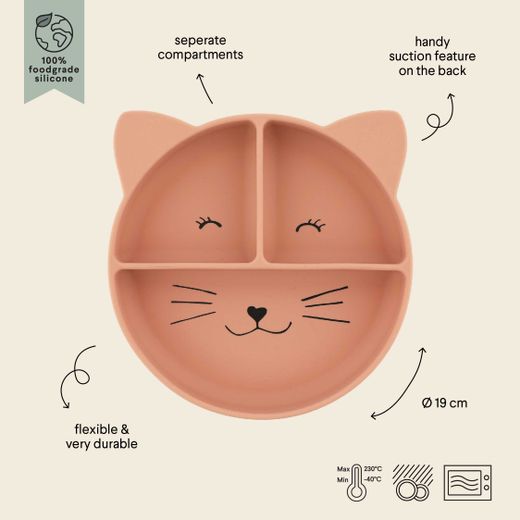 Plato compartimentado de silicona con ventosa - Sra.Gato