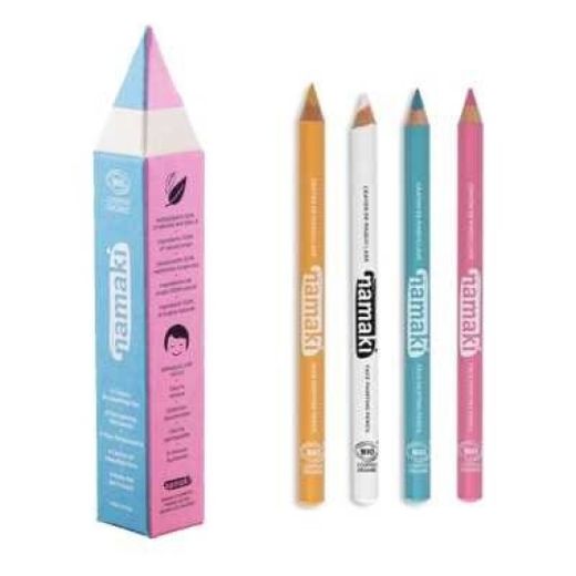 SET 4 LAPIZ FINO MAQUILLAJE NAMAKI AMARILLO-ROSA-TURQUESA-BLANCO